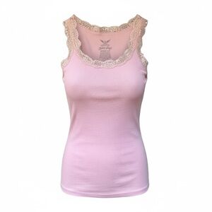Y2K Faded Glory Pink Lace Trim Tank Top